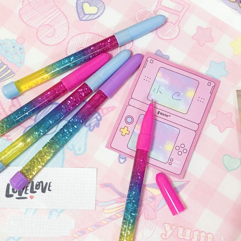 queenland 4 Pack Bling Rainbow Liquid Sand Gel Ink Pen Glitter Fairy Stick Ballpoint Pen Crystal Pens Rollerball Pens Student Pens for Kids Girls Gift Stationery School Office Supplies (Blue Ink) - Image 5